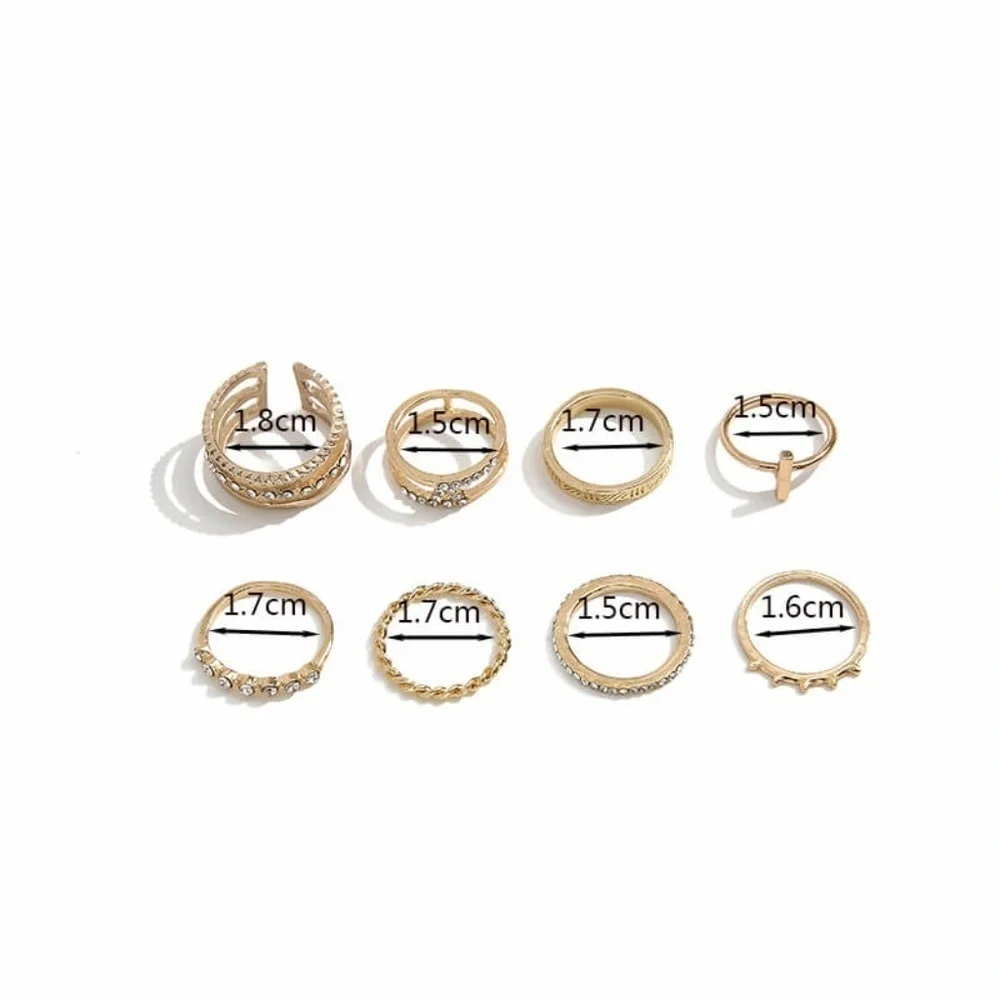 *KATALEYA* 8-Pc Gold Geometric Design Fashion Ring Set
